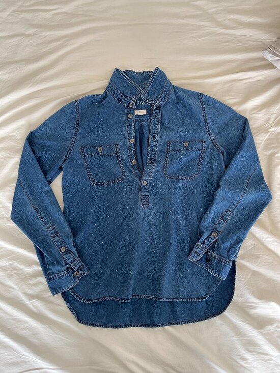 Madewell Tops - Madewell Polka Dot Denim Long Sleeve Collared Button Shirt